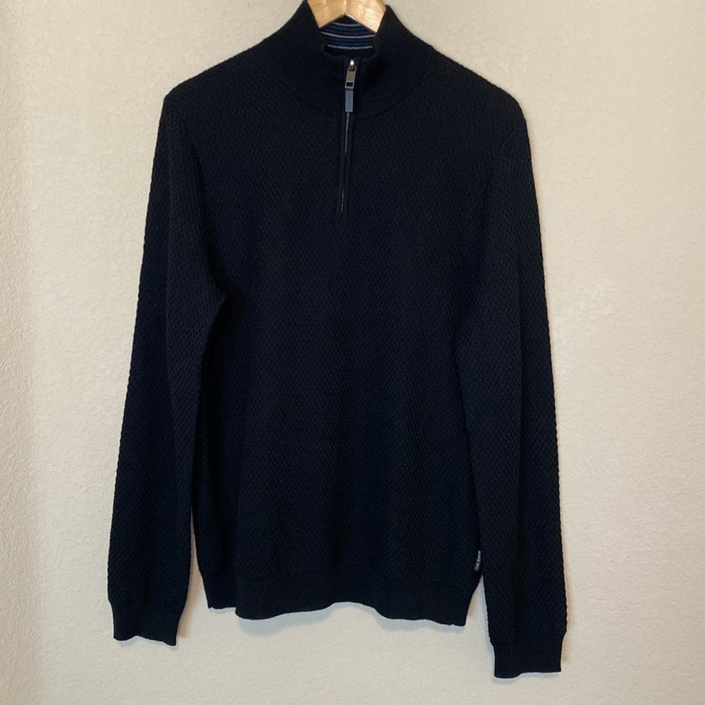 Ted Baker Quarter Zip Wool Blend Pullover Black Long Sleeve Men's Sweater 4(L) - Picture 2 of 14